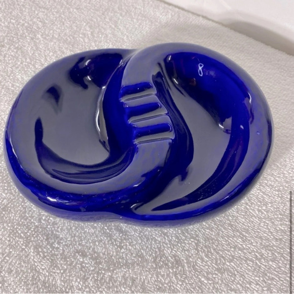 Vintage MCM Blue  Ceramic Ashtray Trinket Dish - Picture 6 of 13